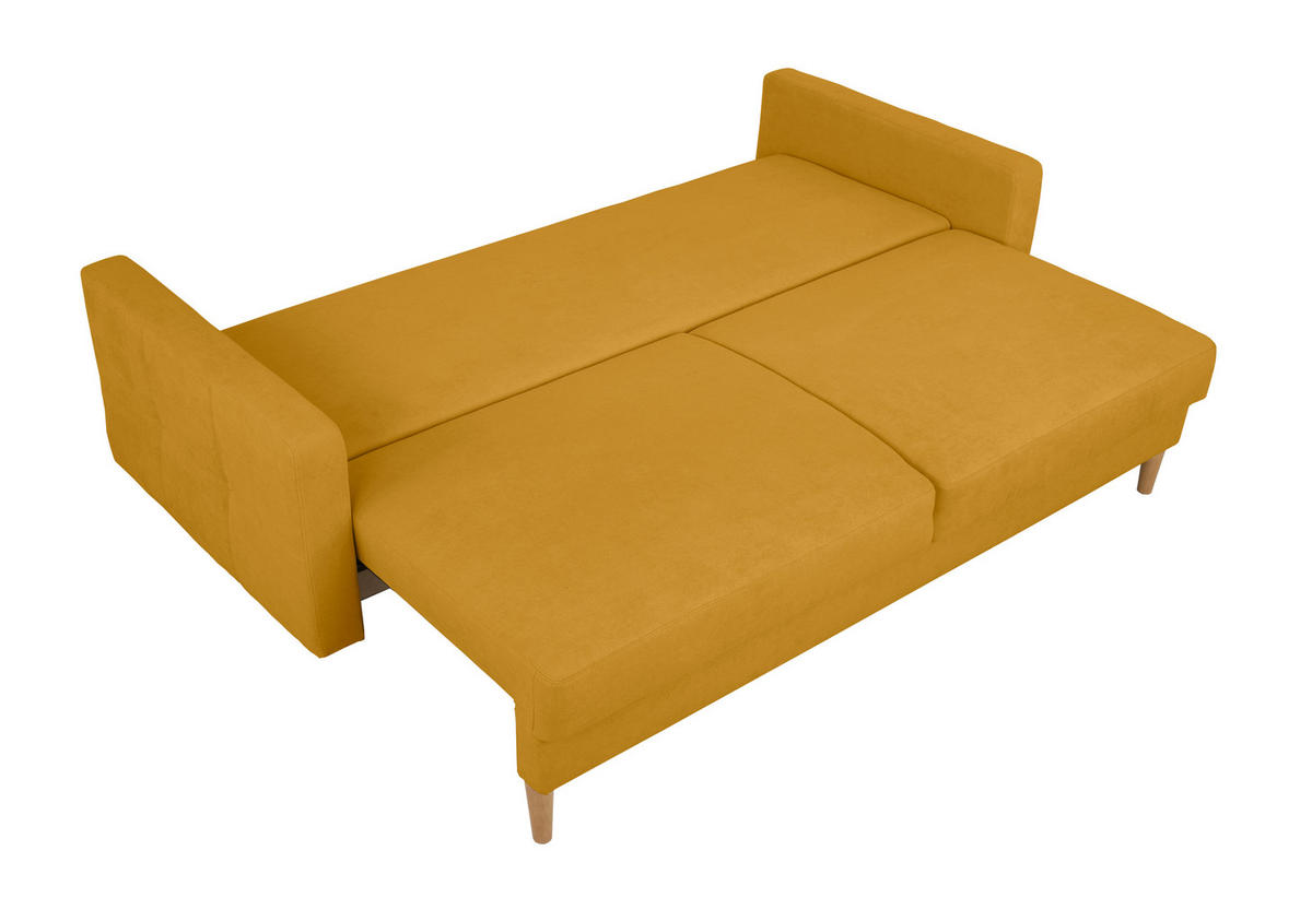 SCHLAFSOFA in Gelb  - Gelb/Buchefarben, Design, Holz/Textil (222/93/99cm) - MID.YOU