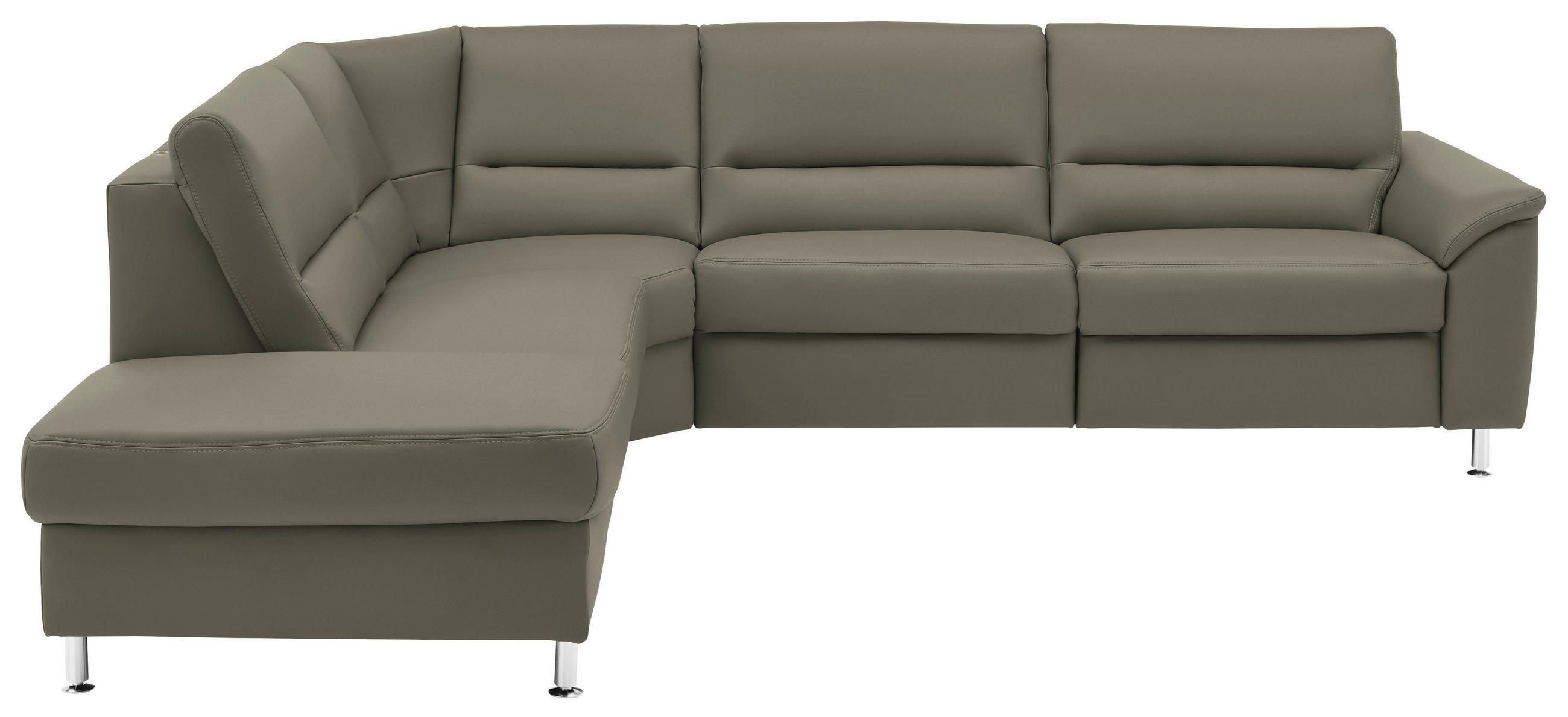 ECKSOFA in Echtleder Hellgrau  - Hellgrau/Alufarben, Basics, Leder/Metall (249/290cm) - Beldomo Premium