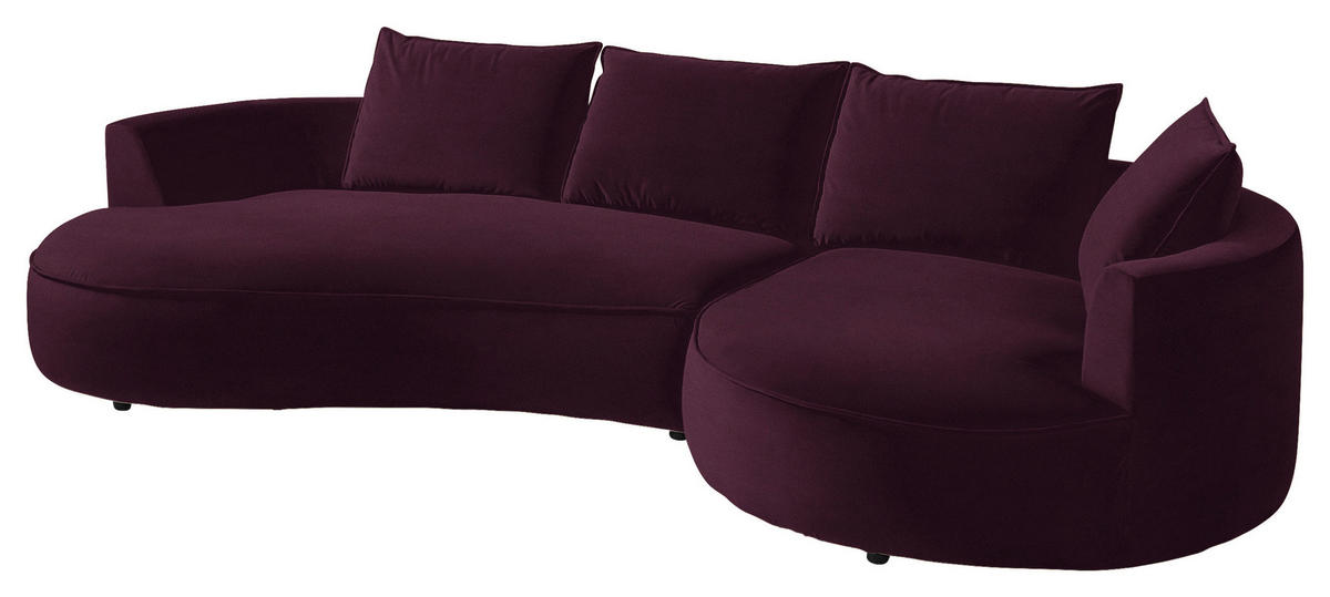 BIGSOFA in Samt Brombeere  - Brombeere/Schwarz, Design, Kunststoff/Textil (322/66/154cm) - home24