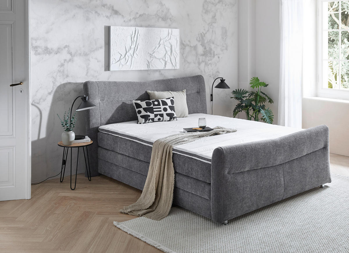BOXSPRINGBETT 180/200 cm  in Grau  - Chromfarben/Grau, Konventionell, Textil/Metall (180/200cm) - Esposa