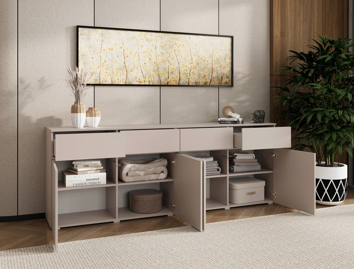 SIDEBOARD  220/80/40 cm 4 Schublade(n)  - Kaschmir/Silberfarben, Design, Holzwerkstoff/Kunststoff (220/80/40cm) - Xora