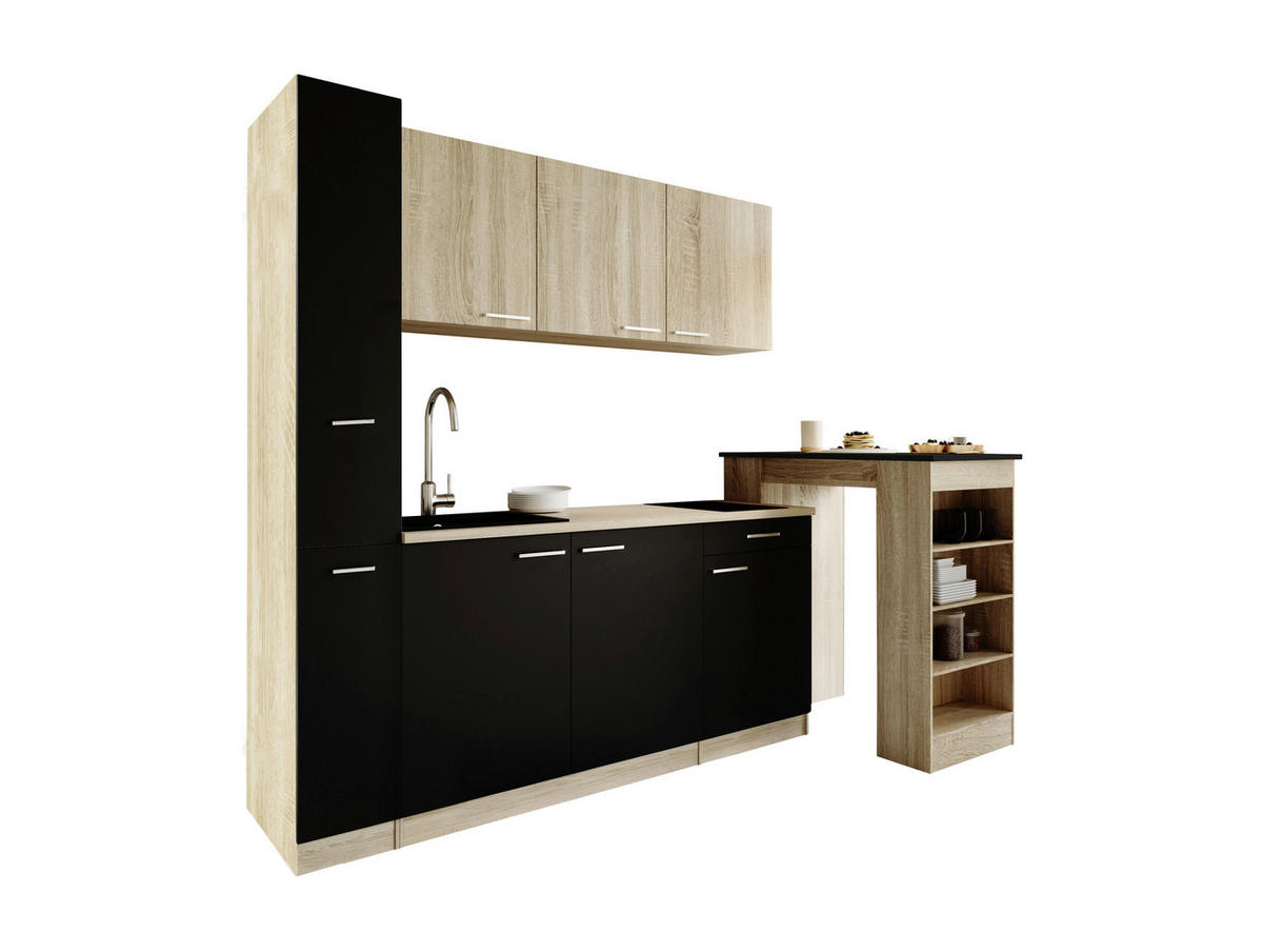 KUHINJSKI BLOK - črna/barve hrasta, Design, umetna masa/leseni material (180cm) - Respekta
