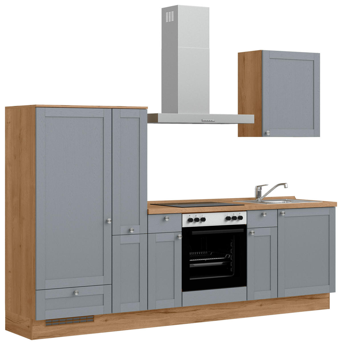 KÜCHENLEERBLOCK Frame 270 cm  in Eichefarben, Blaugrau  - Edelstahlfarben/Eichefarben, MODERN, Holzwerkstoff/Metall (270cm) - Nobilia