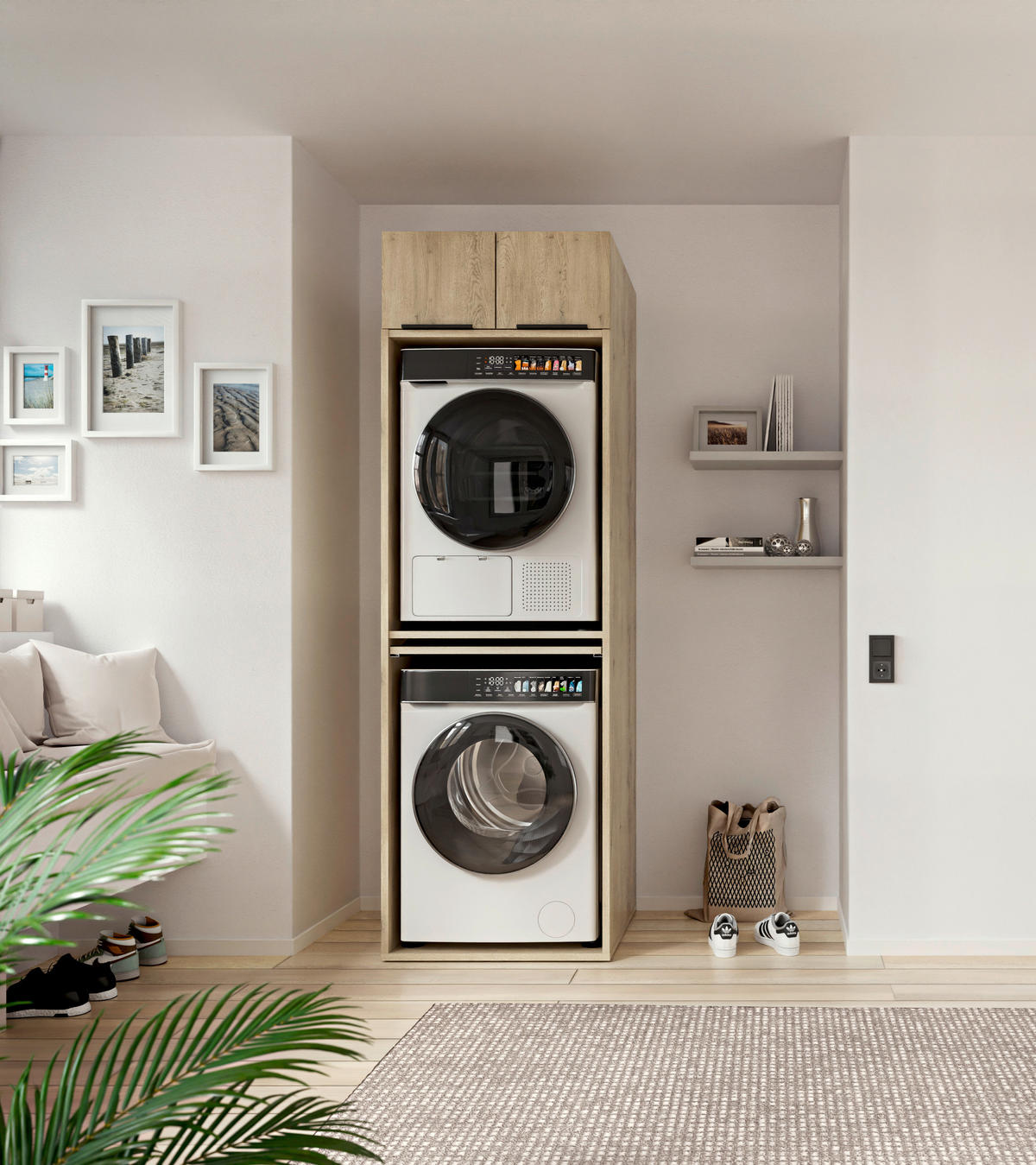 WASCHMASCHINENSCHRANK 70/220/68 cm  in Eichefarben  - Eichefarben/Schwarz, Basics, Holzwerkstoff/Kunststoff (70/220/68cm) - MID.YOU