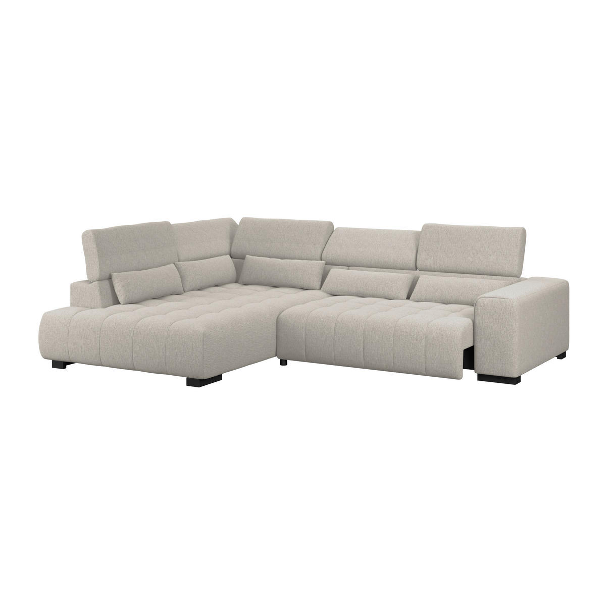 ECKSOFA MATERA Beige Chenille, Struktur Nierenkissen, Kopfteilverstellung, Sitzvorzug  - Beige/Schwarz, Trend, Holz/Textil (226/311cm) - MID.YOU