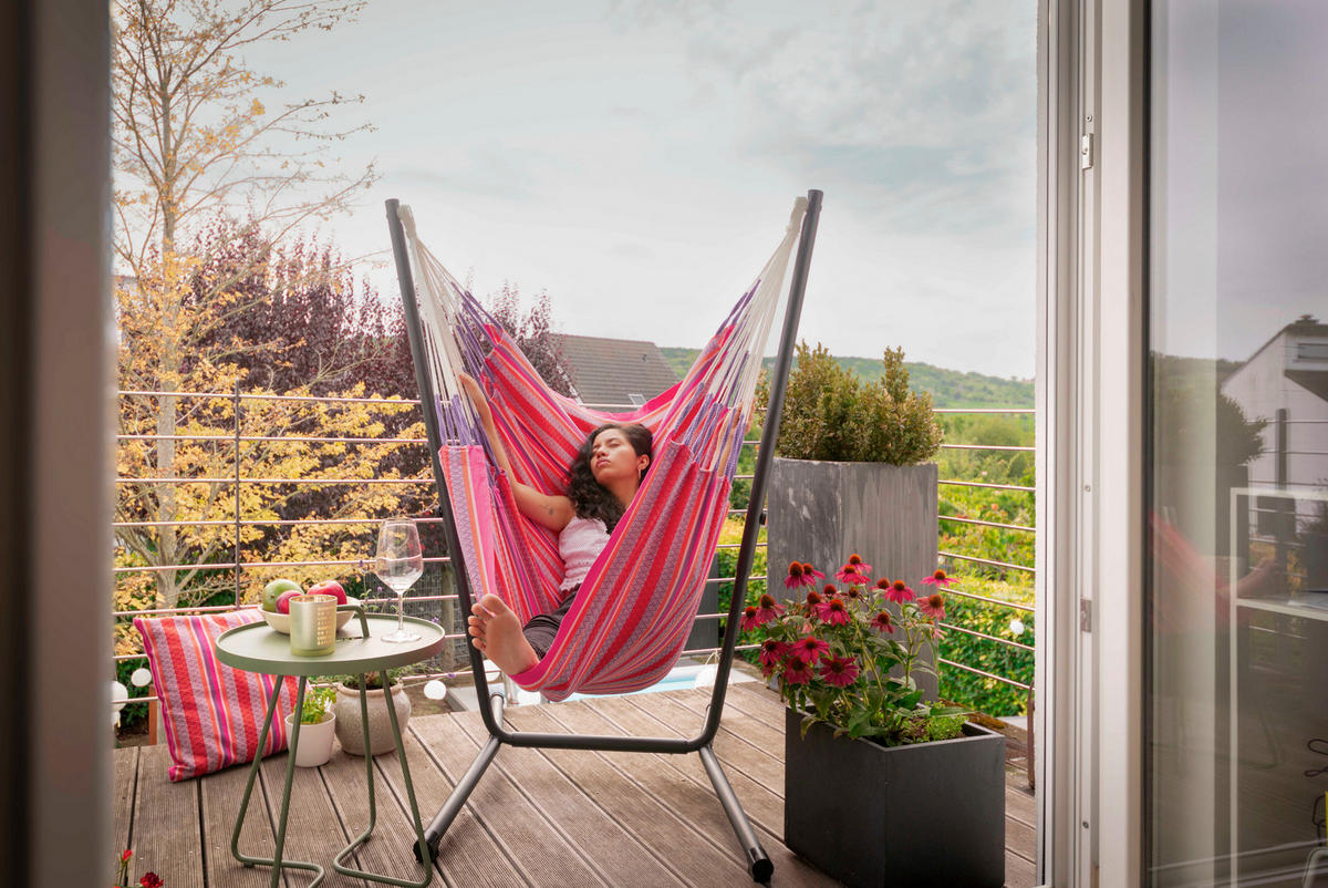 HÄNGEMATTE  - Anthrazit/Lila, KONVENTIONELL, Textil/Metall (115/160/105cm) - La Siesta