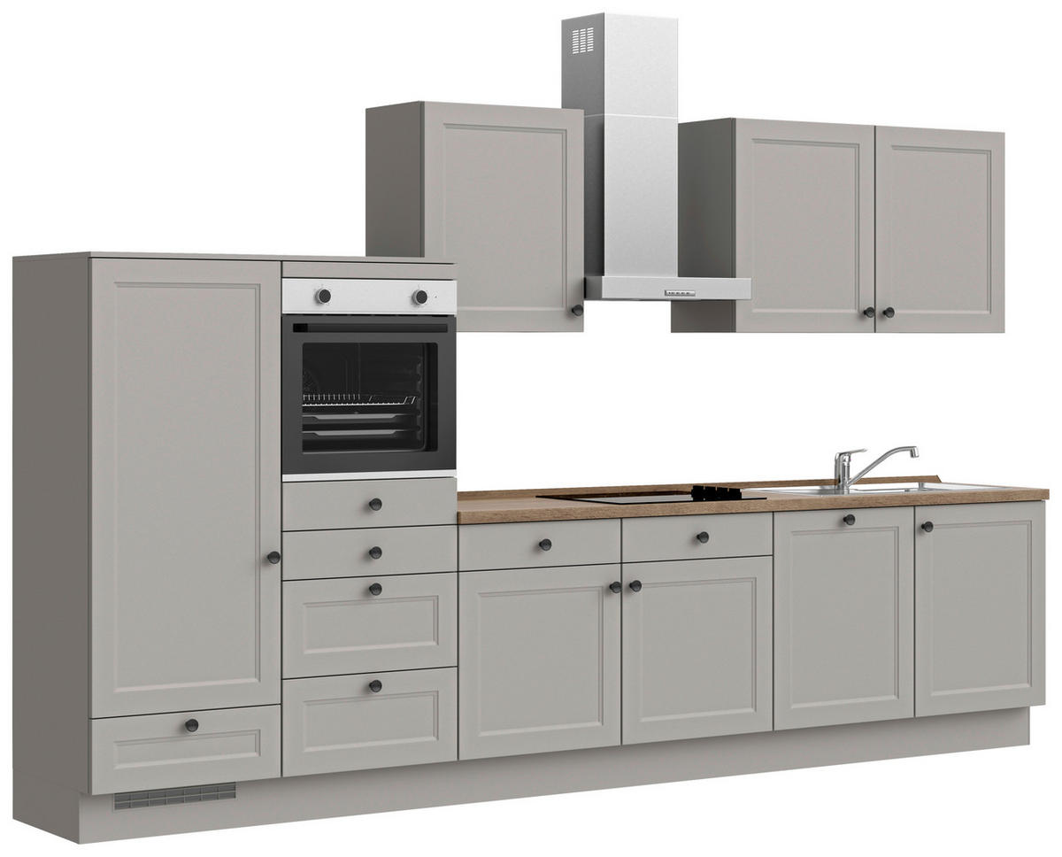 KÜCHENBLOCK Cascada 360 cm  in Grau, Eiche dunkel  - Eiche dunkel/Schwarz, MODERN, Holzwerkstoff/Metall (360cm) - Nobilia