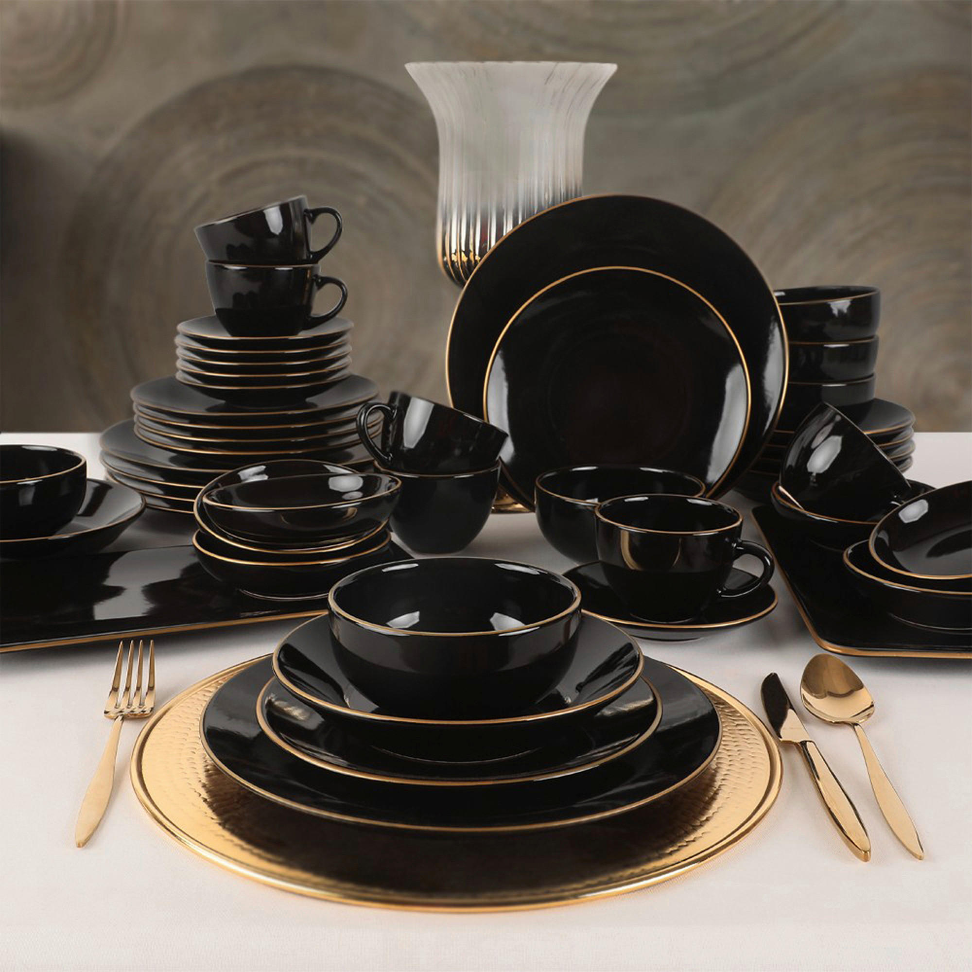 KOMBISERVICE Schwarz, Goldfarben 42-teilig  - Goldfarben/Schwarz, Basics, Keramik (19/19/19cm) - P & B