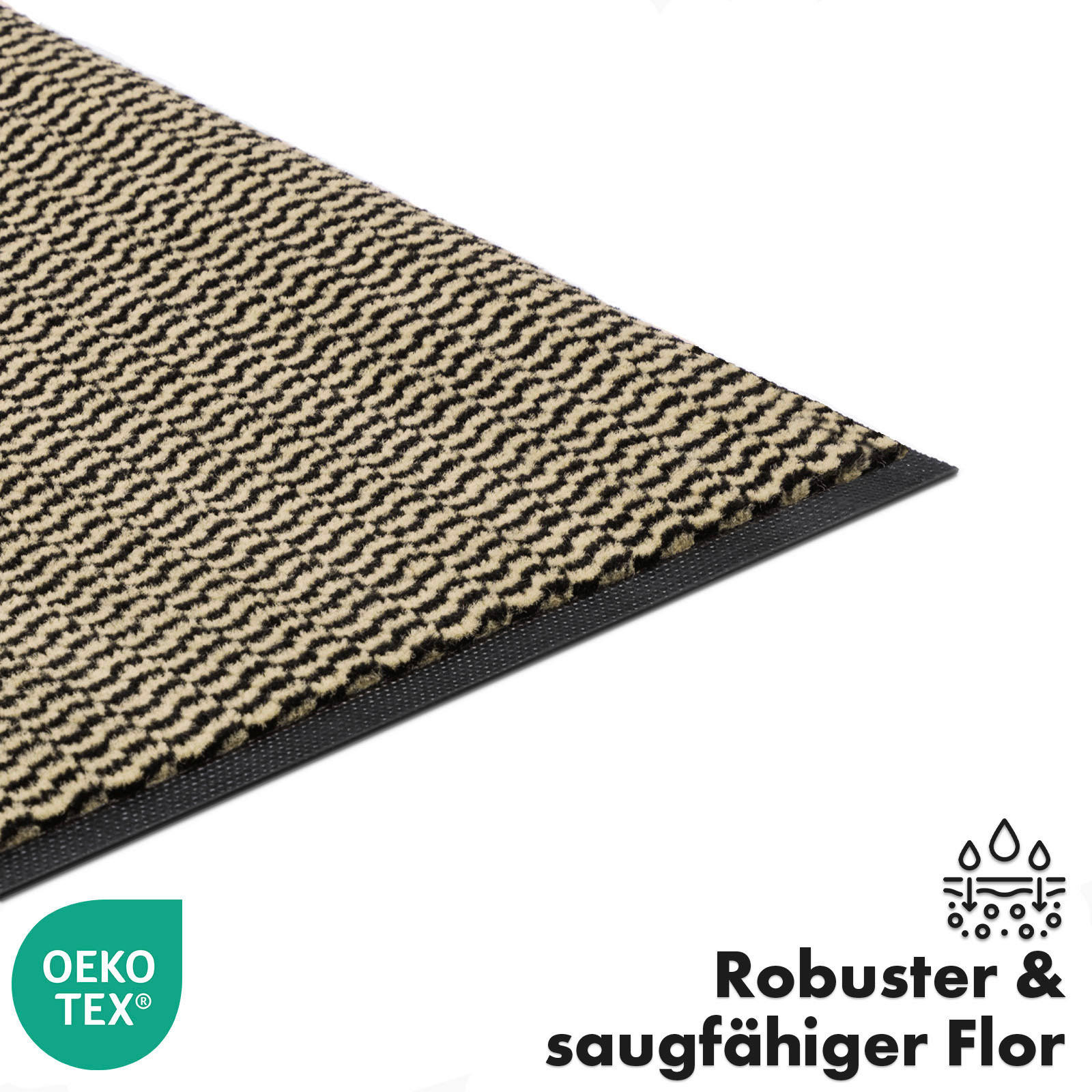 Thumbnail - Floordirekt Schmutzfangmatte, Beige, Textil, meliert, rechteckig, 90x150 cm, Oeko-Tex® Standard 100, rutschfest, schmutz...