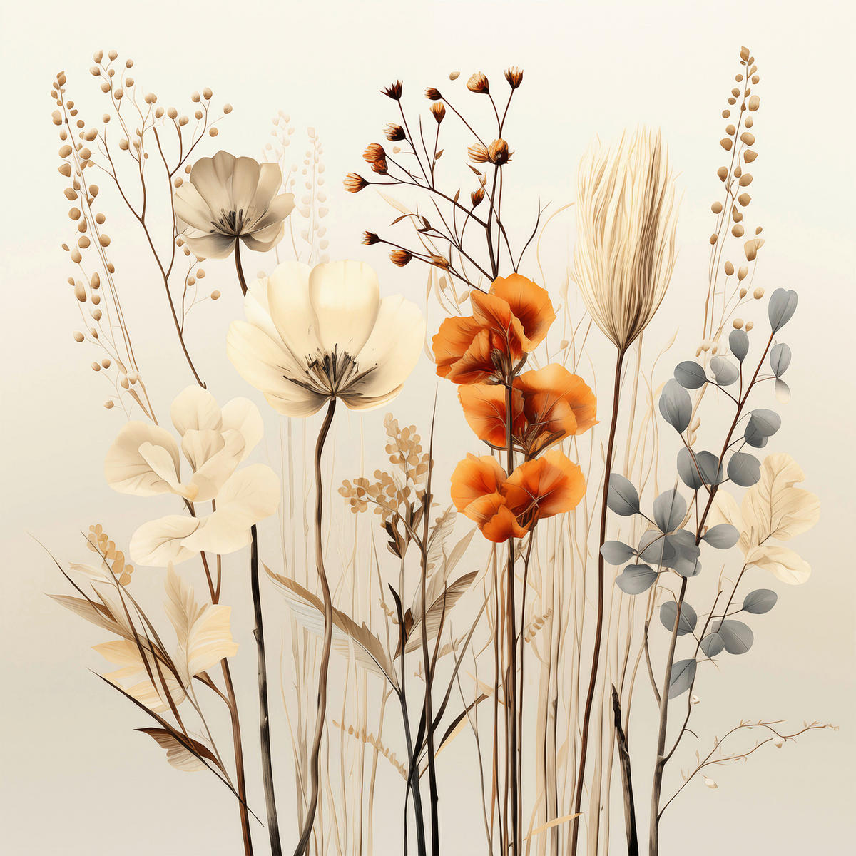 GLASBILD Blumen  - Naturfarben, Natur, Glas (20/40/1,40cm) - Euroart