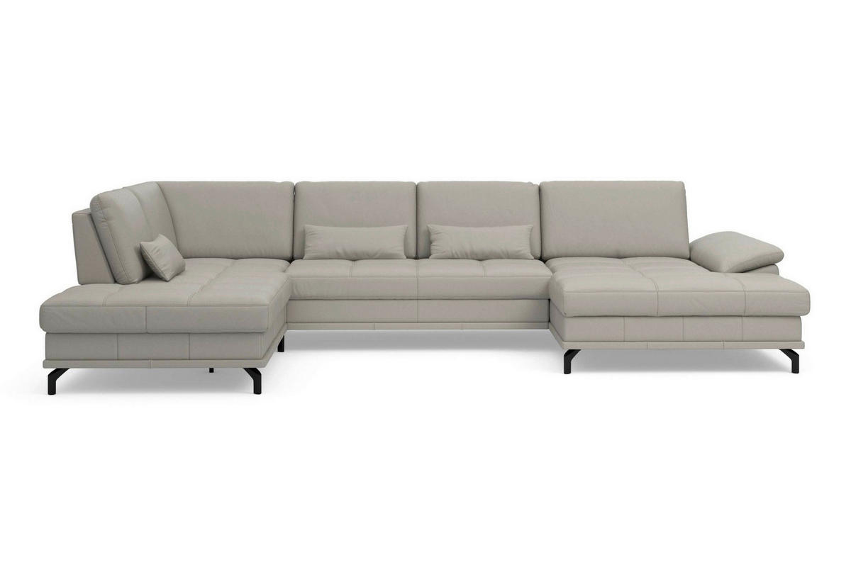 SEDACÍ SOUPRAVA, kůže, světle šedá - černá/světle šedá, Basics, kov/textil (223/363/176cm) - Sit & More
