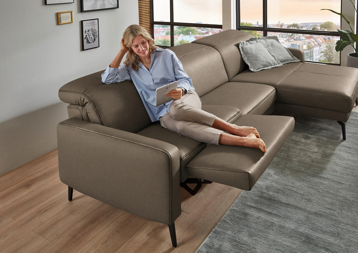 ECKSOFA  Echtleder Taupe  - Taupe/Schwarz, Design, Leder/Metall (323/179cm) - Dieter Knoll
