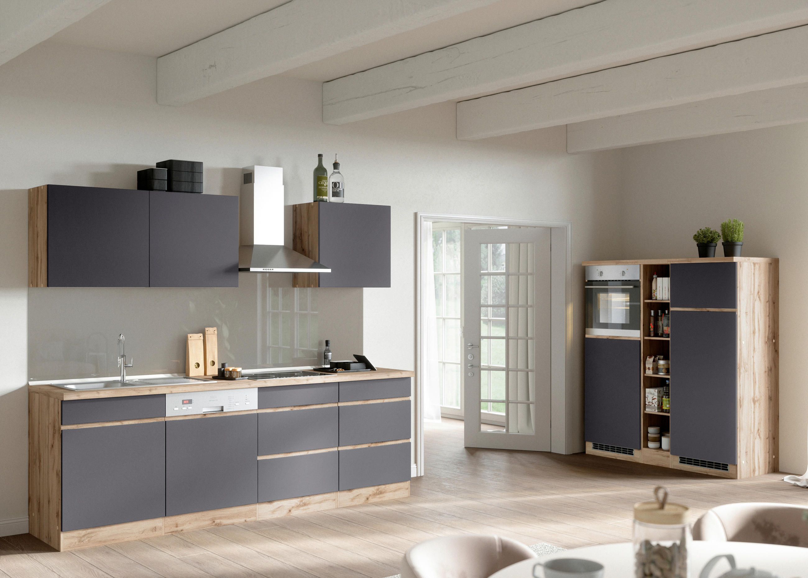 KÜCHENBLOCK 240-150 cm   in Grau, Eiche Wotan  - Eiche Wotan/Grau, Design, Holzwerkstoff (240-150cm) - Held