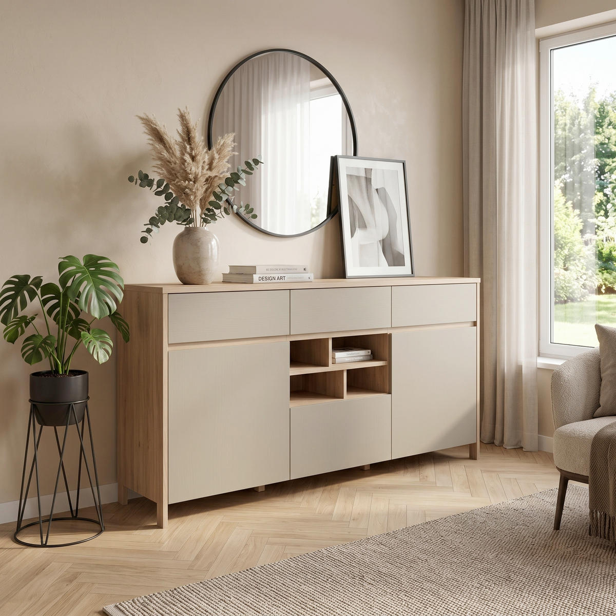 SIDEBOARD  164/85/39 cm 3 Schublade(n)  - Eukalyptusholzfarben/Eichefarben, Design, Holzwerkstoff (164/85/39cm) - MID.YOU