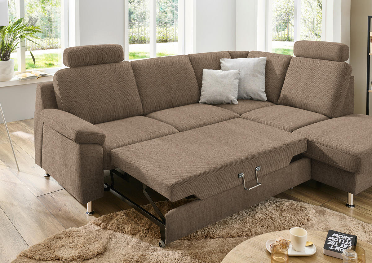 ECKSOFA in Webstoff Hellbraun  - Hellbraun/Alufarben, Konventionell, Textil/Metall (241/200cm) - Beldomo System