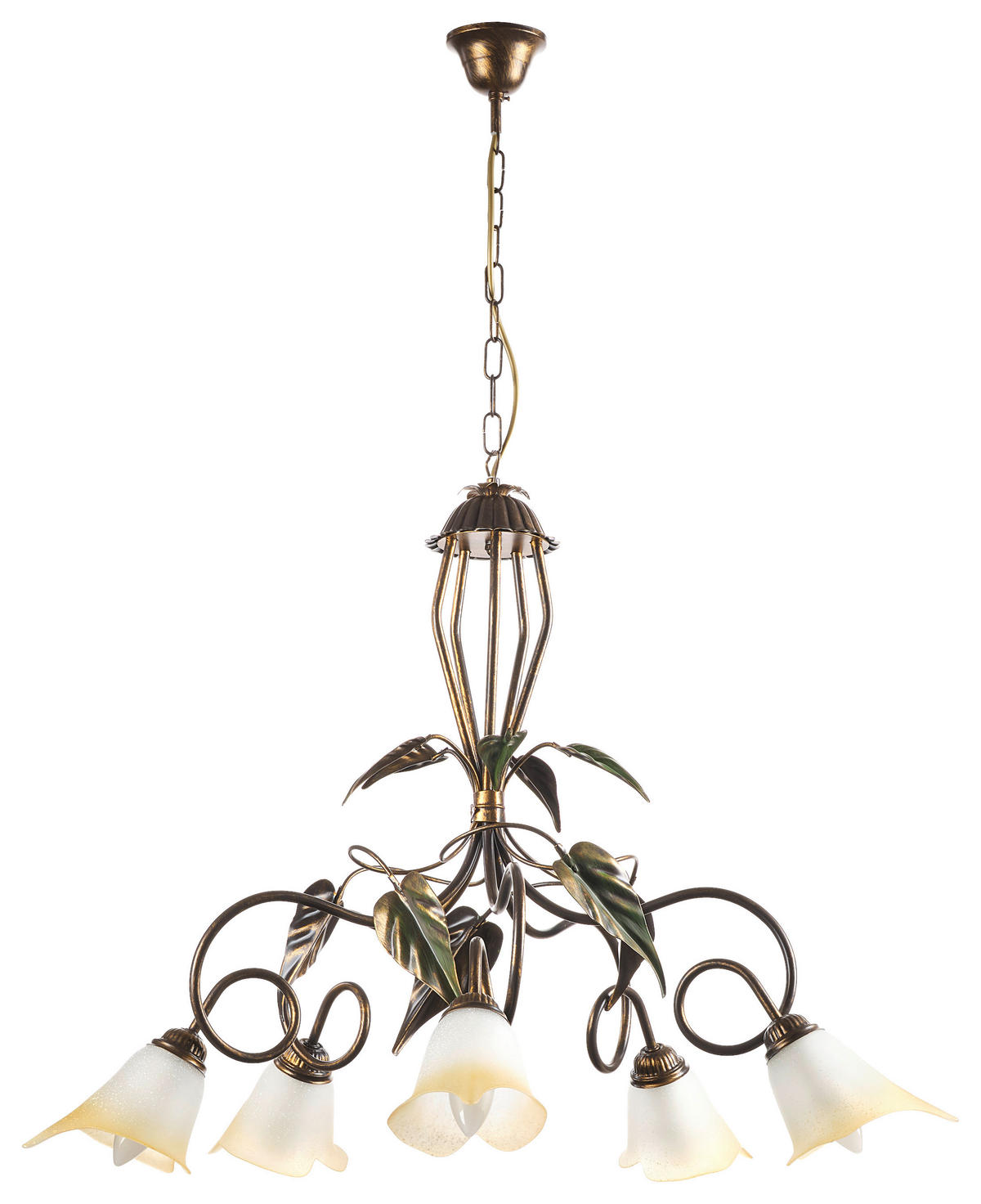 KRONLEUCHTER 90/130 cm  - Bronzefarben/Olivgrün, KONVENTIONELL, Glas/Metall (90/130cm)