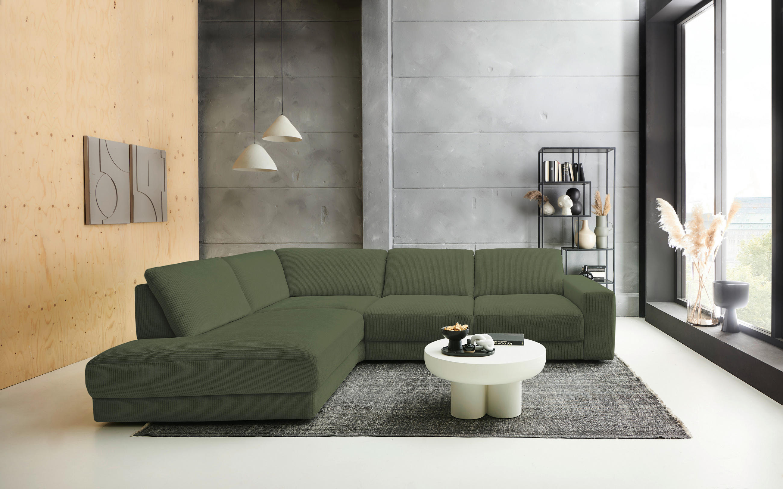 ECKSOFA in Chenille, Jacquard Grün  - Schwarz/Grün, Design, Kunststoff/Textil (242/316cm) - Niels Andersson