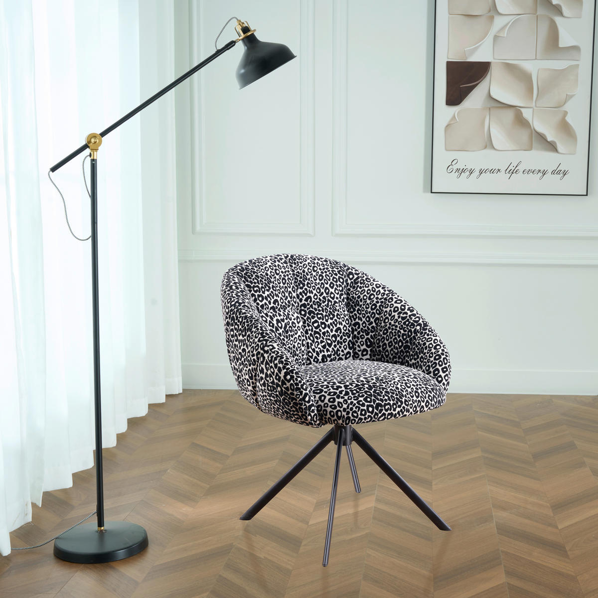 ARMLEHNSTUHL  Sitzfläche 360° drehbar Webstoff  - Schwarz/Weiß, Design, Textil/Metall (64/84/65cm) - Novel