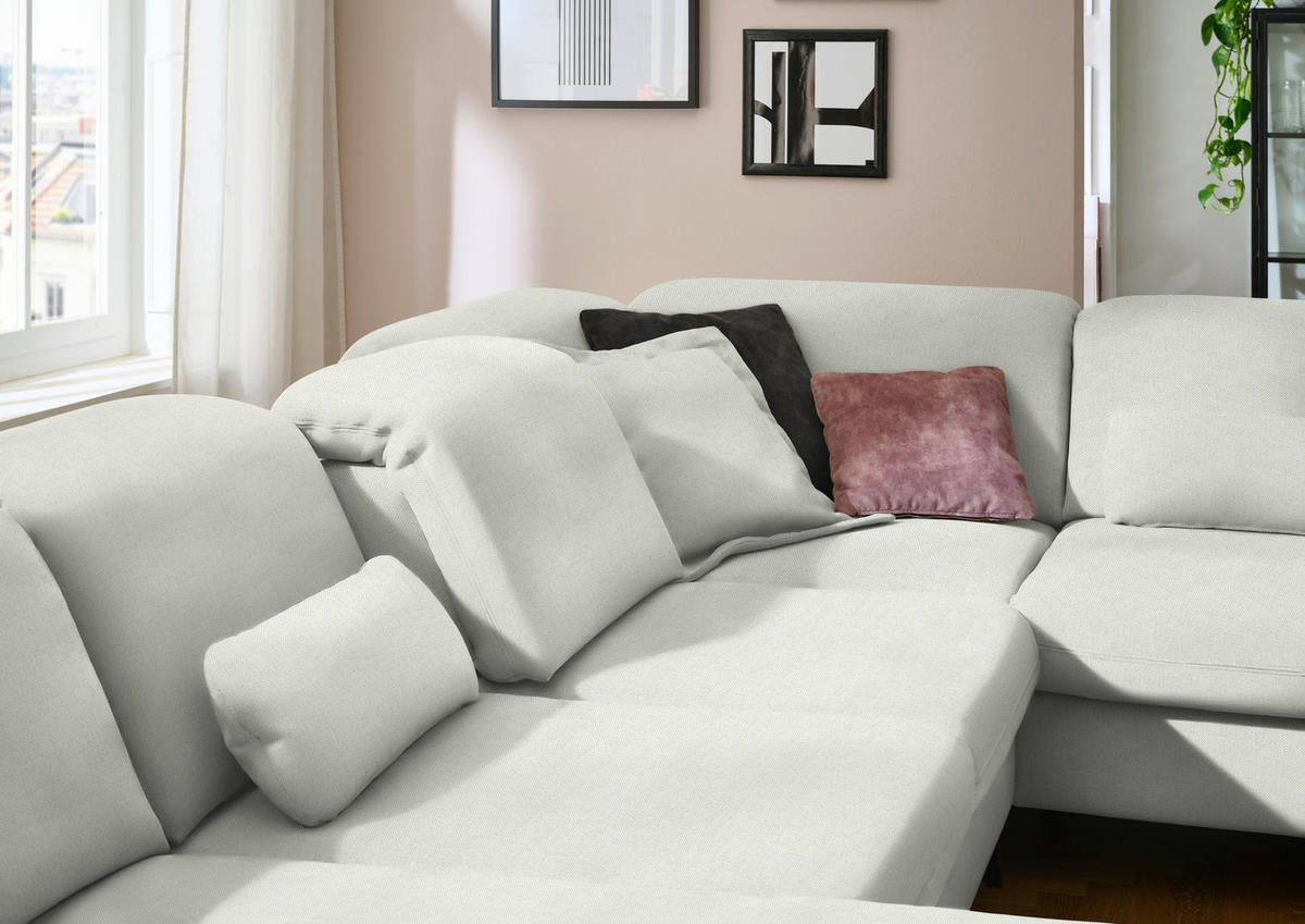 WOHNLANDSCHAFT  in Chenille Naturfarben  - Schwarz/Naturfarben, Design, Textil/Metall (198/369/255cm) - Beldomo Style