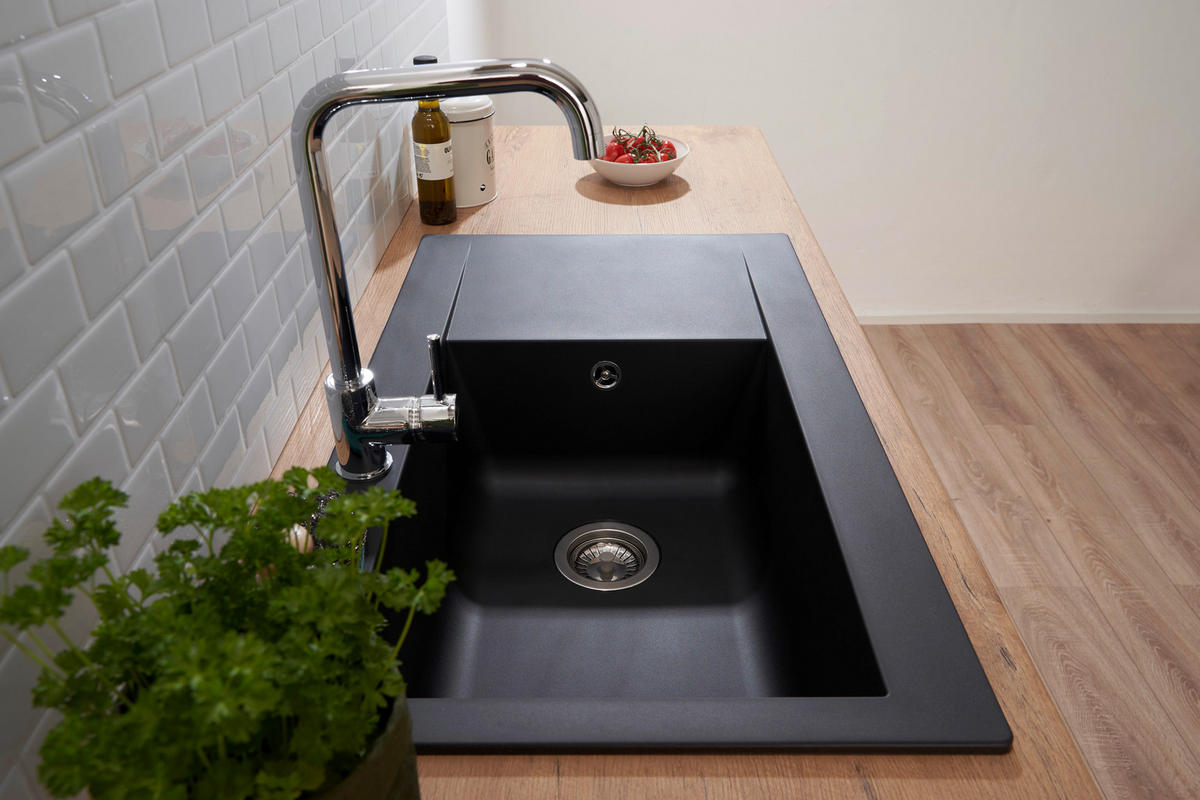 SPÜLE 1712DENVER86X50S  - Schwarz, Trend, Glas/Kunststoff (86/20/50cm) - Respekta