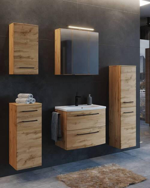 Thumbnail - Held Midischrank Held Möbel Manchester, Eiche, Metall, 2 Fächer, 30x130x35 cm, Made in Germany, hängend, stehend, Badezi...