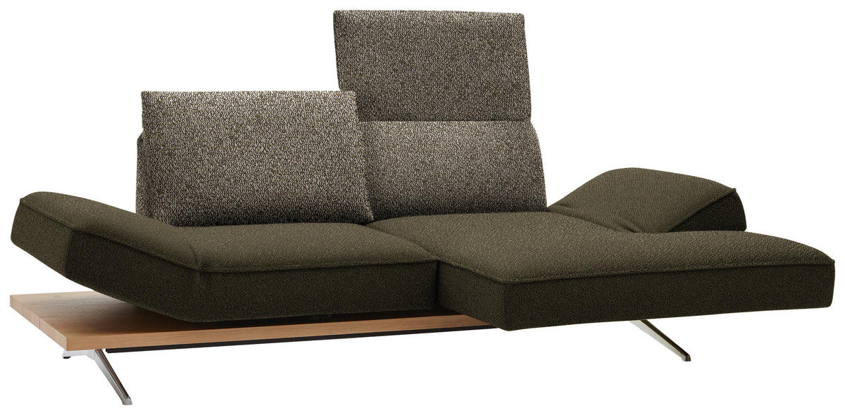 ECKSOFA in Flachgewebe Grün, Olivgrün  240/132 cm  - Chromfarben/Olivgrün, Design, Holz/Textil (240/132cm) - Koinor