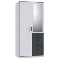 KLEIDERSCHRANK in Graphitfarben, Weiss  - Weiss/Schwarz, Konventionell, Glas/Holzwerkstoff (90/199/58cm) - Boxxx