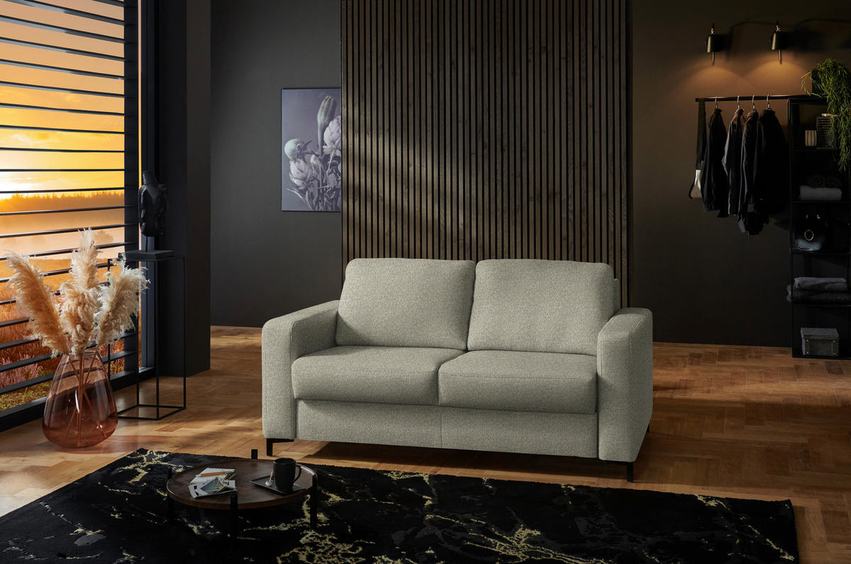SCHLAFSOFA Webstoff Beige Armteil rechts, Armteil links, Rückenfutter, Schlafen auf Sitzhöhe, Stoffauswahl, Fussart wählbar  - Beige/Schwarz, Konventionell, Textil/Metall (196/87/103cm) - Dieter Knoll