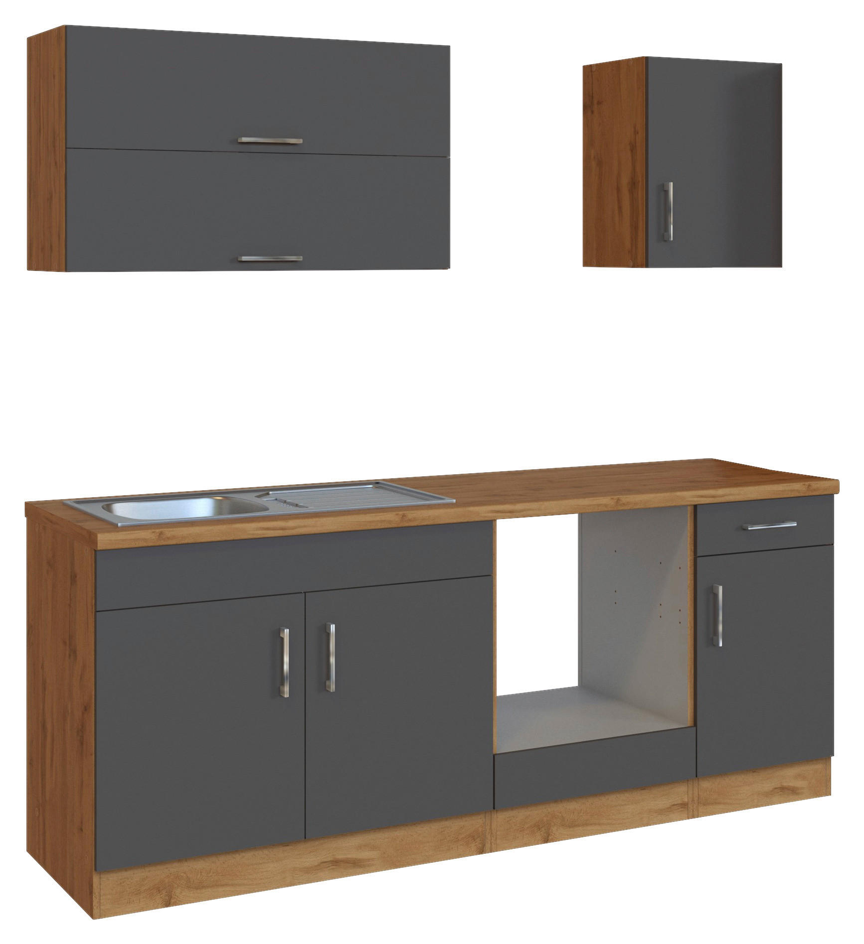KÜCHENLEERBLOCK 210 cm   in Anthrazit, Eiche Wotan  - Chromfarben/Anthrazit, MODERN, Holzwerkstoff/Metall (210cm) - Held
