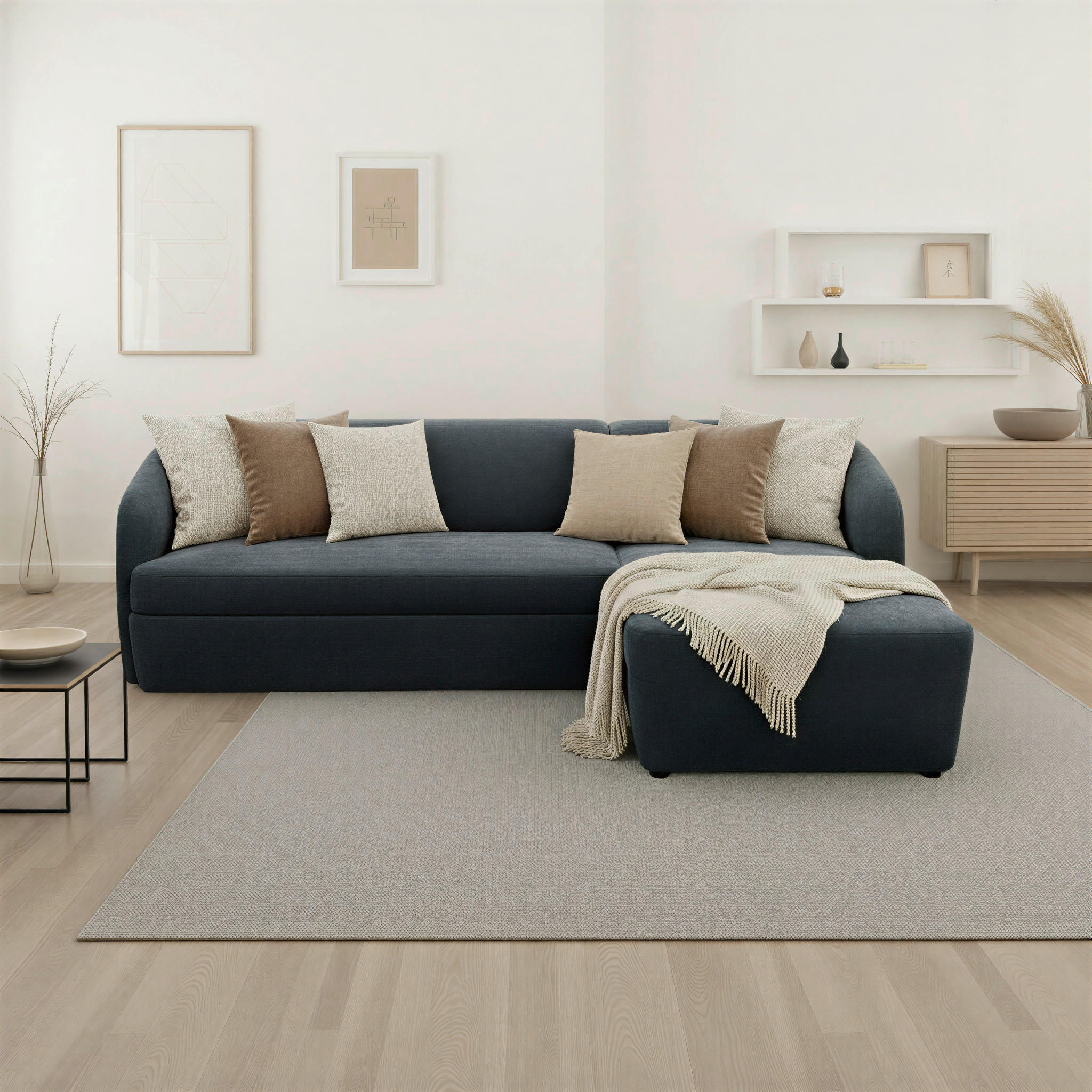 ECKSOFA 100 033 Grau Webstoff Rücken echt  - Taupe/Schwarz, MODERN, Kunststoff/Textil (230/148cm) - Livetastic