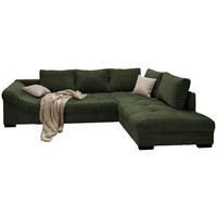 ECKSOFA Dunkelgrün Cord  - Dunkelgrün/Beige, Design, Holz/Textil (298/202cm) - MID.YOU