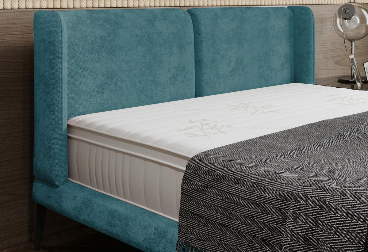 Polsterbett inkl. Matratze 180/200 cm  in Petrol  - Weiss/Petrol, Modern, Textil/Metall (180/200cm) - Livetastic