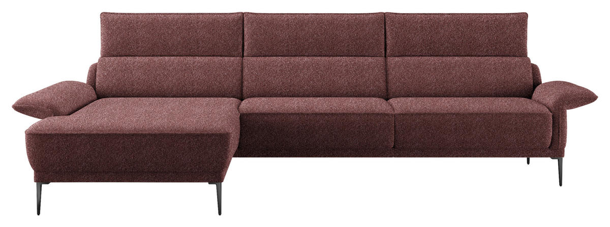 ECKSOFA in Bouclé Bordeaux  - Bordeaux/Schwarz, Modern, Textil/Metall (186/330cm) - Johann Jakob