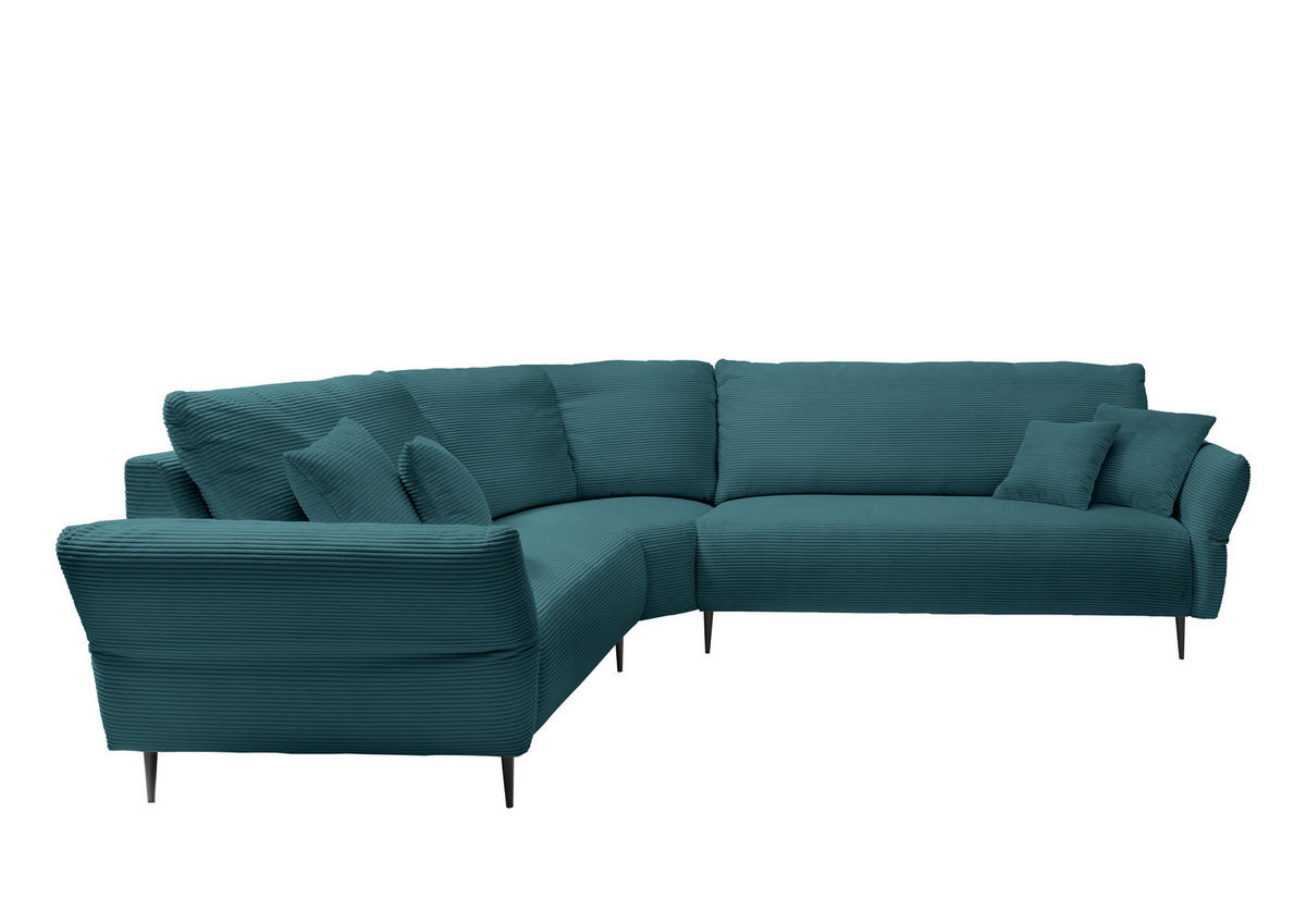 ECKSOFA Petrol Cord  - Petrol/Schwarz, Design, Textil/Metall (256/294cm) - Livetastic