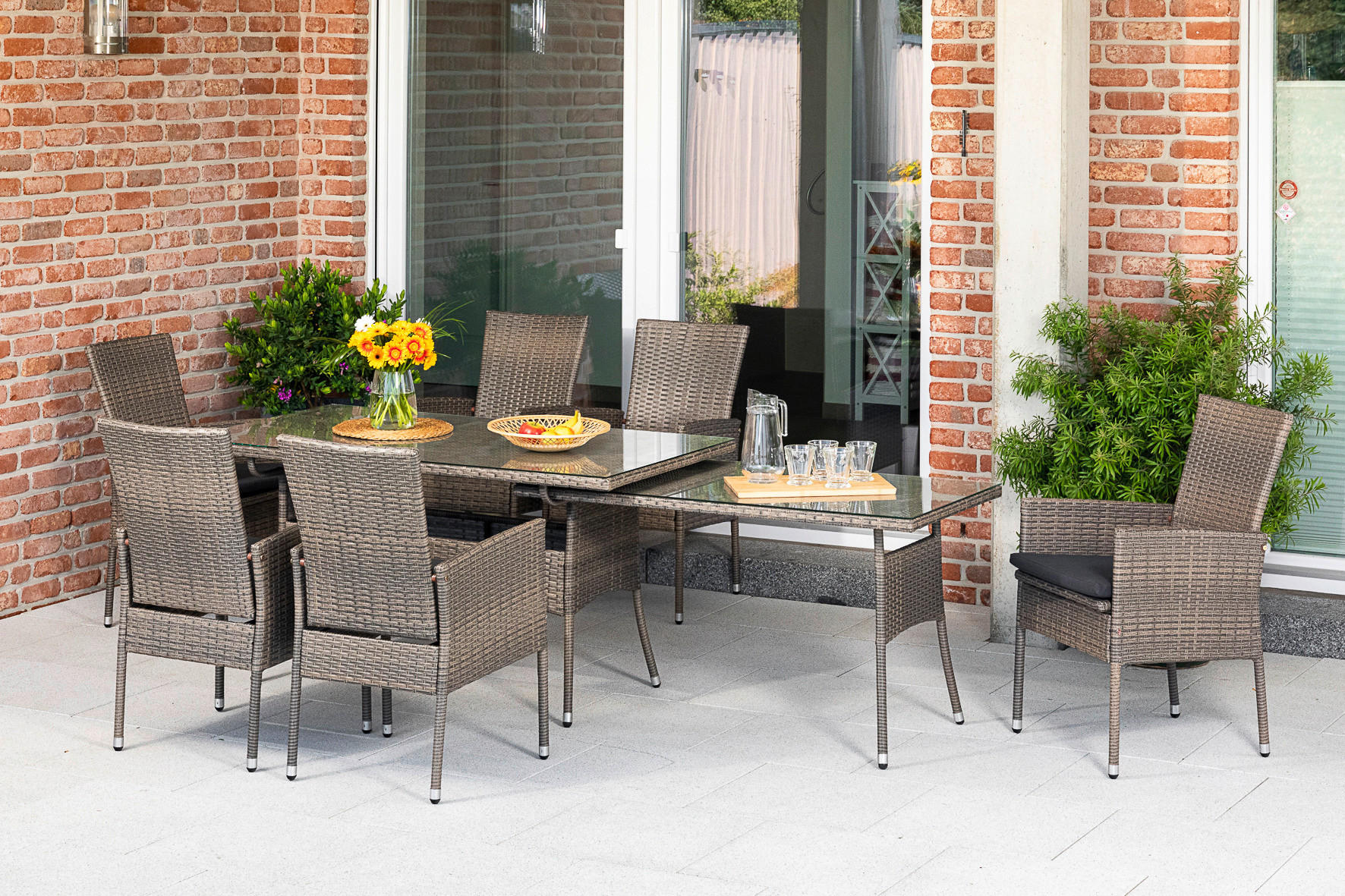 GARTENGARNITUR 13-teilig  - Braun, MODERN, Glas/Kunststoff - Gardenson