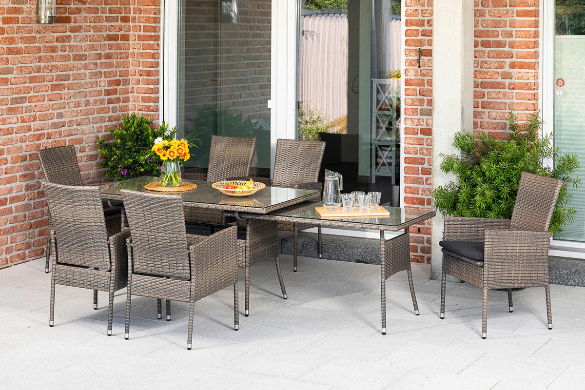 GARTENGARNITUR 13-teilig Stahl  - Braun, MODERN, Glas/Kunststoff - Gardenson