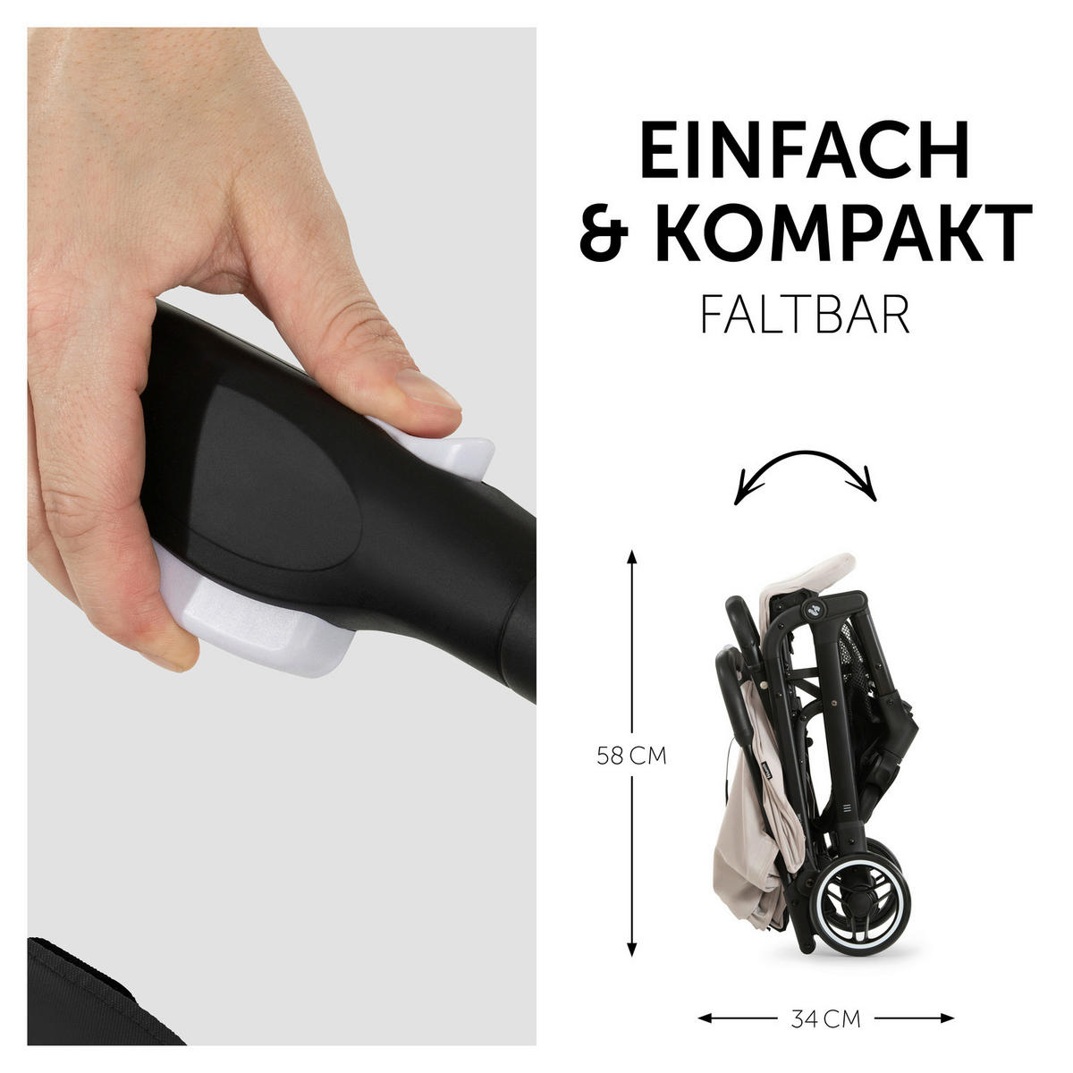 BUGGY Travel N Care  - Beige/Schwarz, Basics, Metall (86/50/104cm) - Hauck