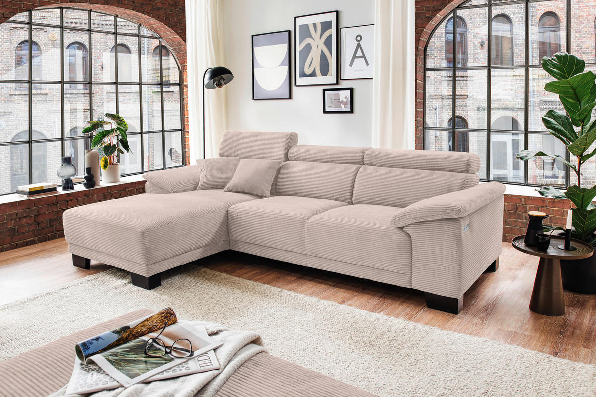 ECKSOFA in Cord Taupe  - Taupe/Schwarz, Design, Holz/Textil (174/270cm) - Pure Home Lifestyle