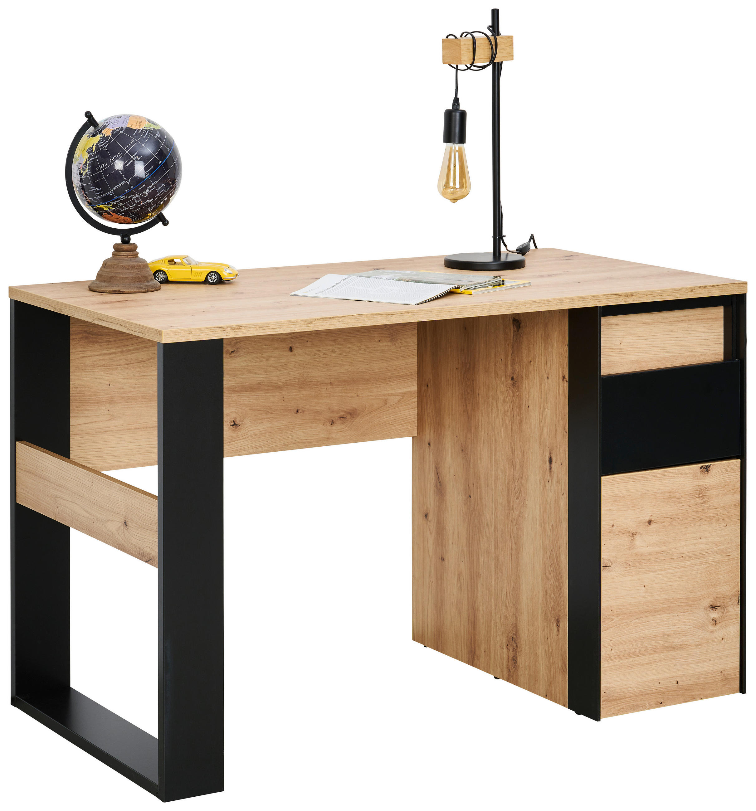 Voleo Schreibtisch Eiche Artisan, Schwarz 63x76x120 cm