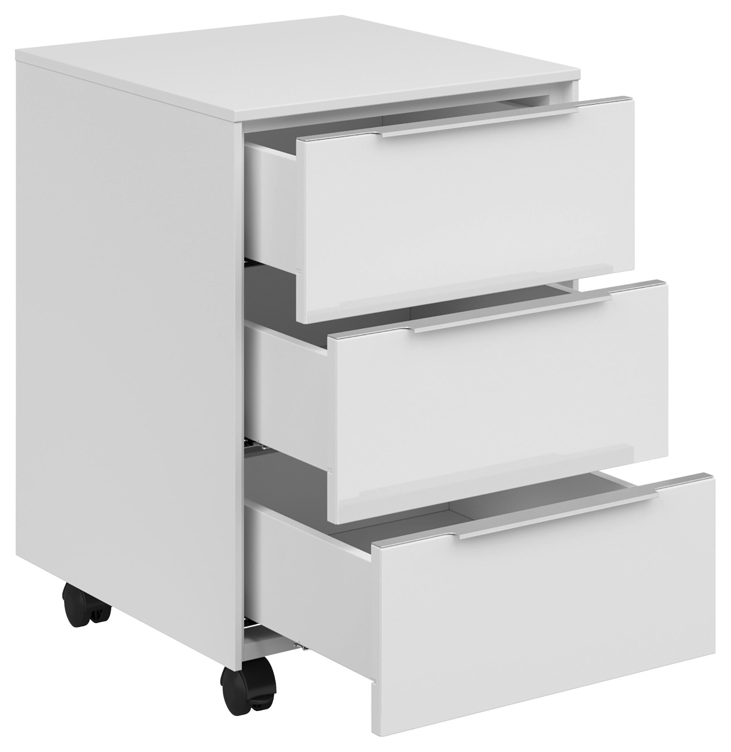 ROLLCONTAINER Weiß  - Hellgrau/Weiß, KONVENTIONELL, Glas/Holzwerkstoff (40/61/50cm) - Voleo