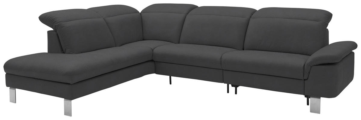 ECKSOFA in Echtleder Grau  233/309 cm  - Edelstahlfarben/Grau, Design, Leder/Metall (233/309cm) - Dieter Knoll