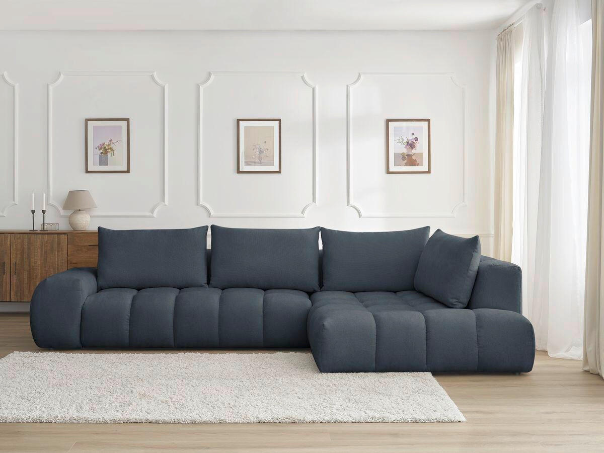 ECKSOFA Ottomane rechts  EVEREST Dunkelblau Struktur  - Schwarz/Dunkelblau, MODERN, Kunststoff/Textil (352/210cm) - Livetastic