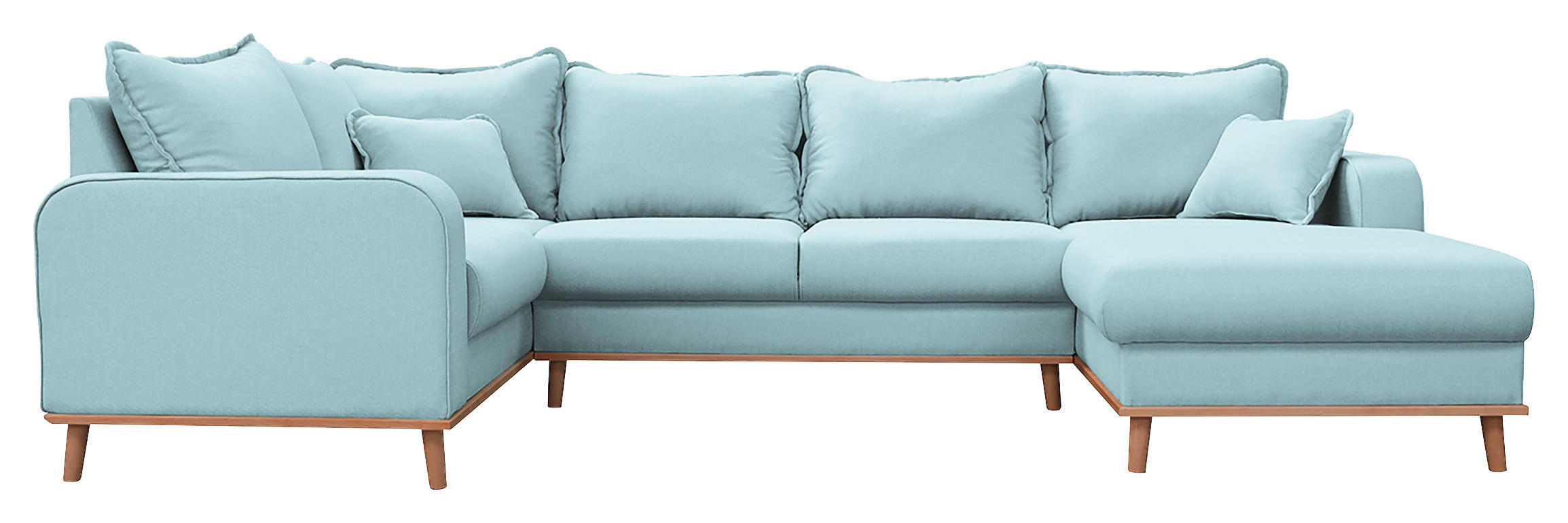 WOHNLANDSCHAFT Hellblau Textilgeflecht  - Wengefarben/Hellblau, Design, Holz/Textil (167/296/170cm) - Livetastic