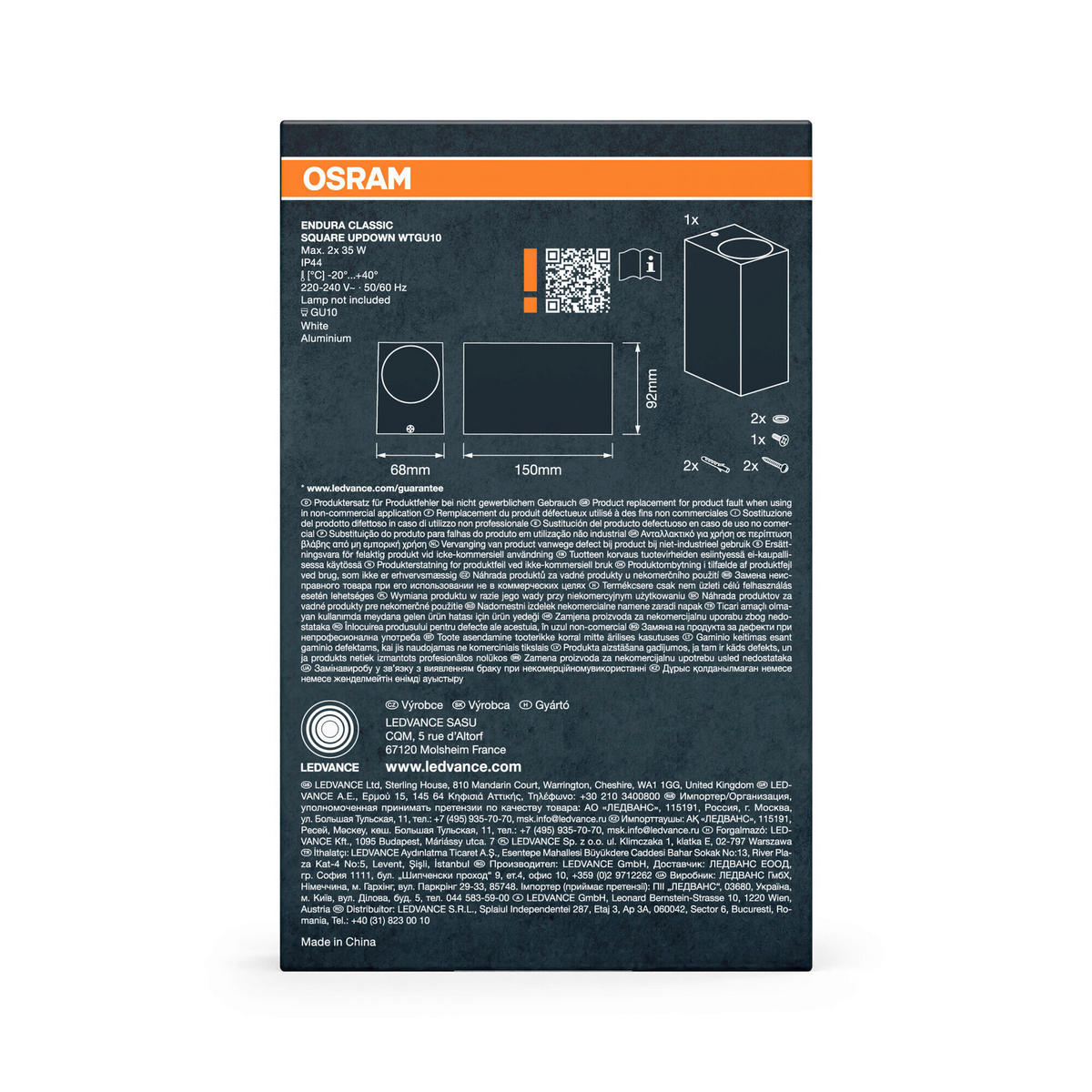 AUßENLEUCHTE 6,8/15/9,2 cm   - Weiß, Basics, Metall (6,8/15/9,2cm) - Osram