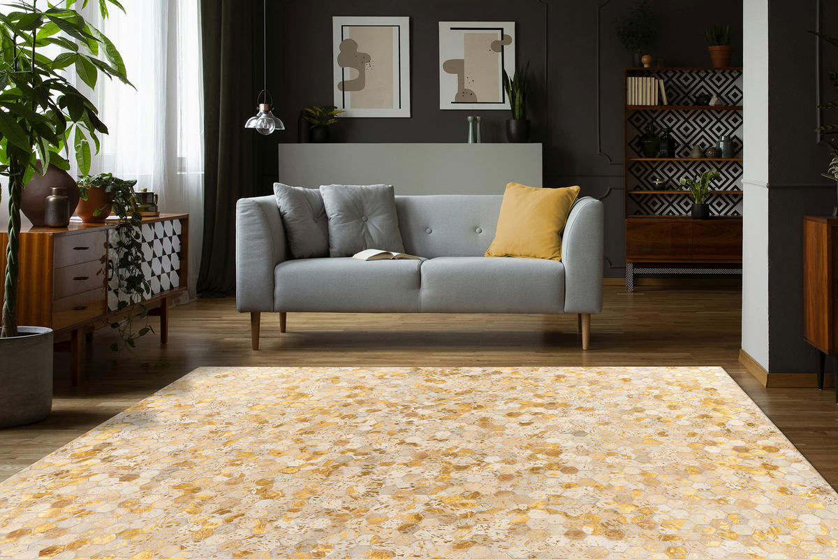 KOŽENÝ KOBEREC, 160/230 cm, zlatá - zlatá, Konventionell, koža/textil (160/230cm)