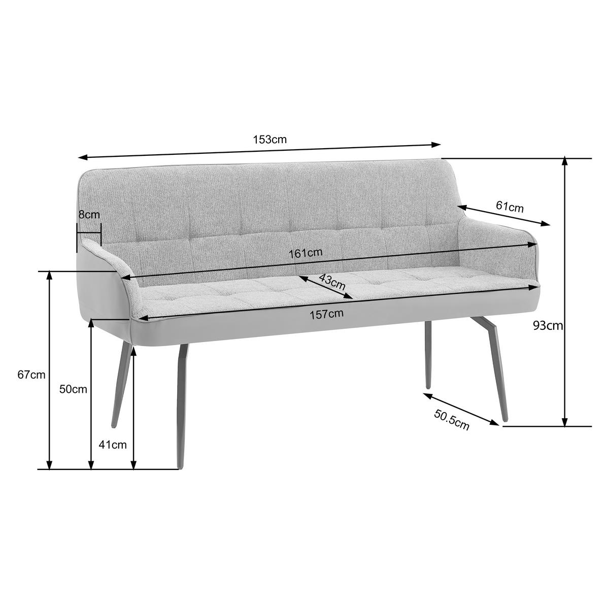 SITZBANK 161/90/61 cm Lederlook, Leinenoptik Hellgrau, Dunkelgrau  - Dunkelgrau/Hellgrau, MODERN, Textil/Metall (161/90/61cm) - Livetastic