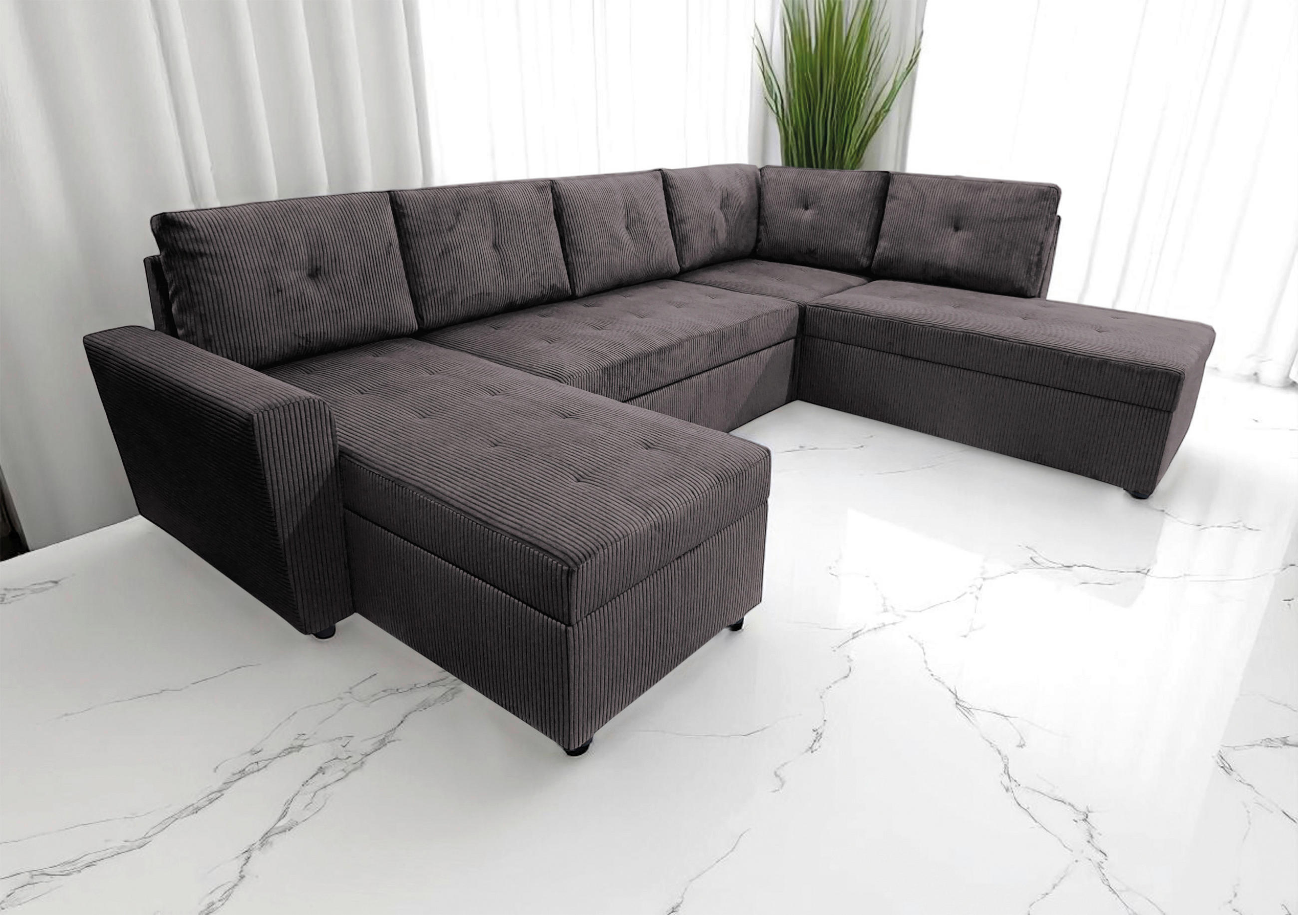 WOHNLANDSCHAFT TERMOLI Graubraun Cord  - Graubraun/Schwarz, Design, Kunststoff/Textil (155/297/212cm) - MID.YOU