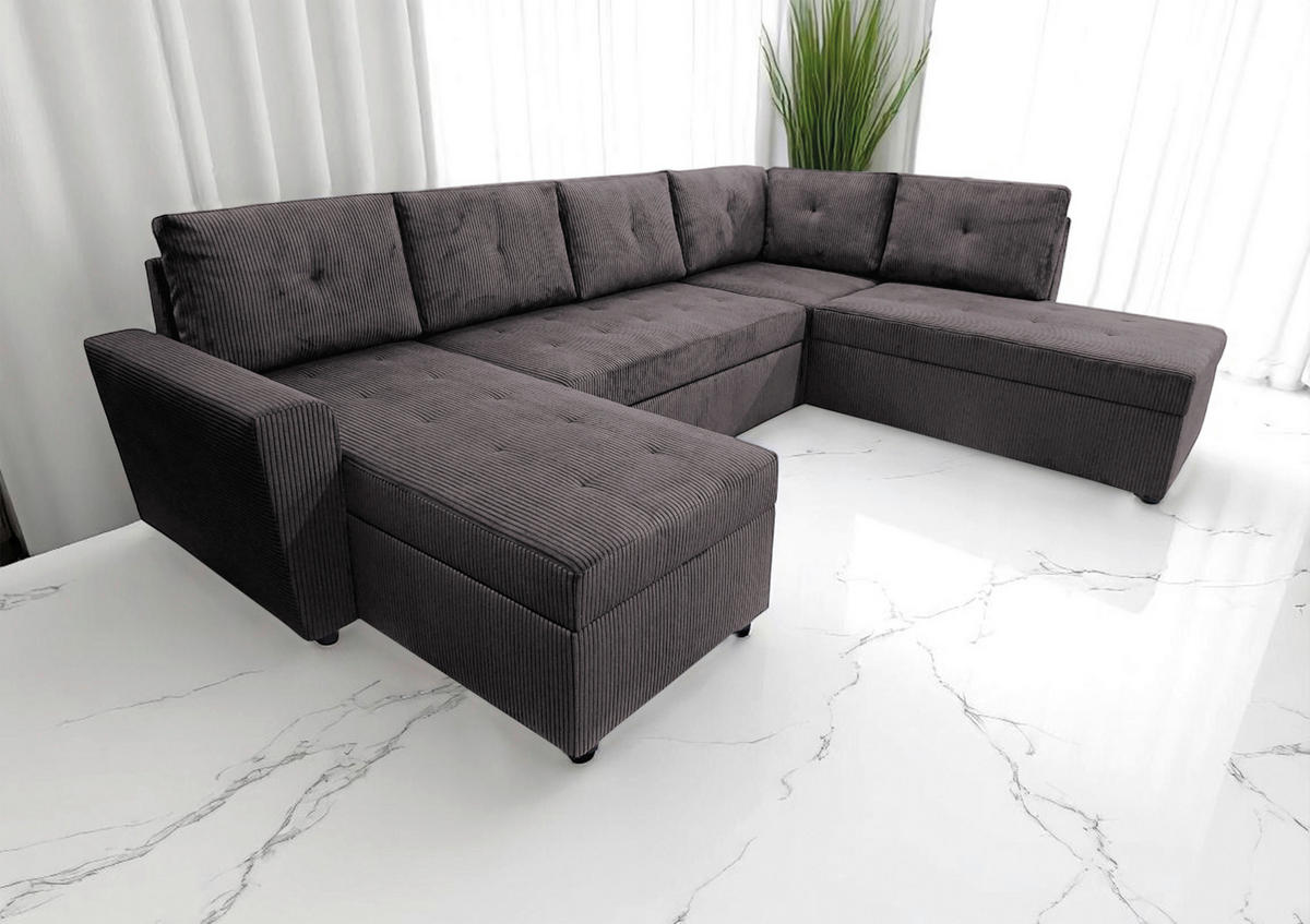 WOHNLANDSCHAFT TERMOLI Graubraun Cord  - Graubraun/Schwarz, Design, Kunststoff/Textil (155/297/212cm) - MID.YOU