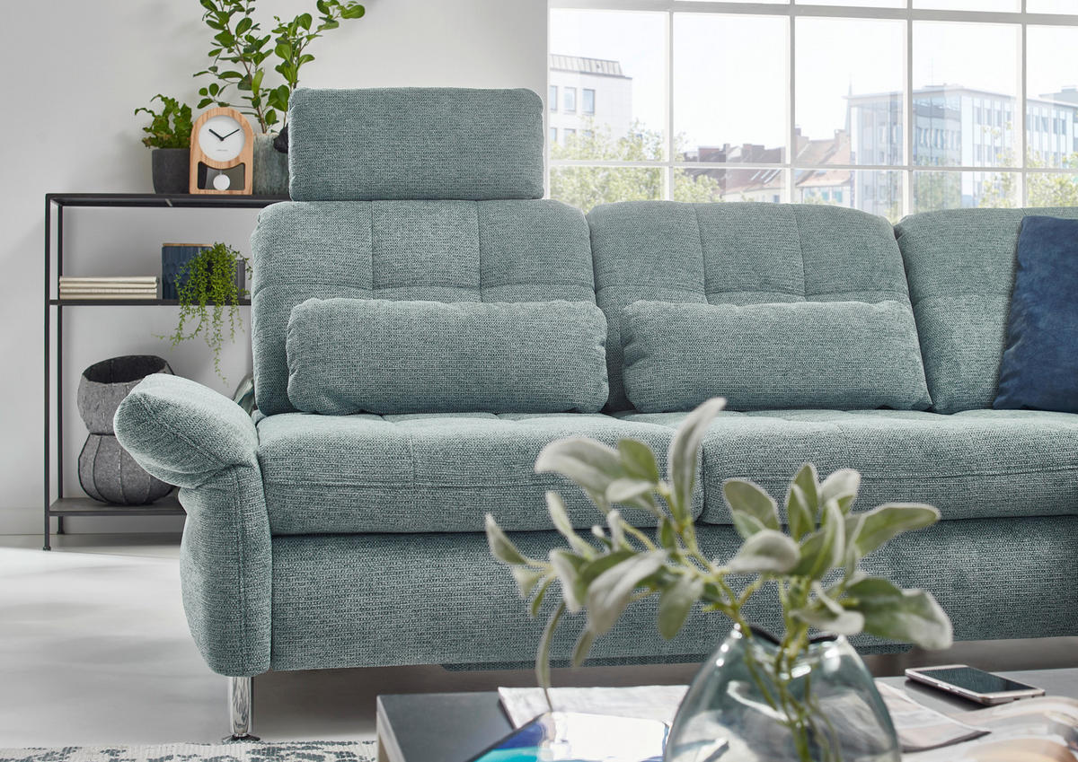 ECKSOFA in Webstoff Türkis  - Türkis/Schwarz, Konventionell, Textil/Metall (210/242cm) - Beldomo Style
