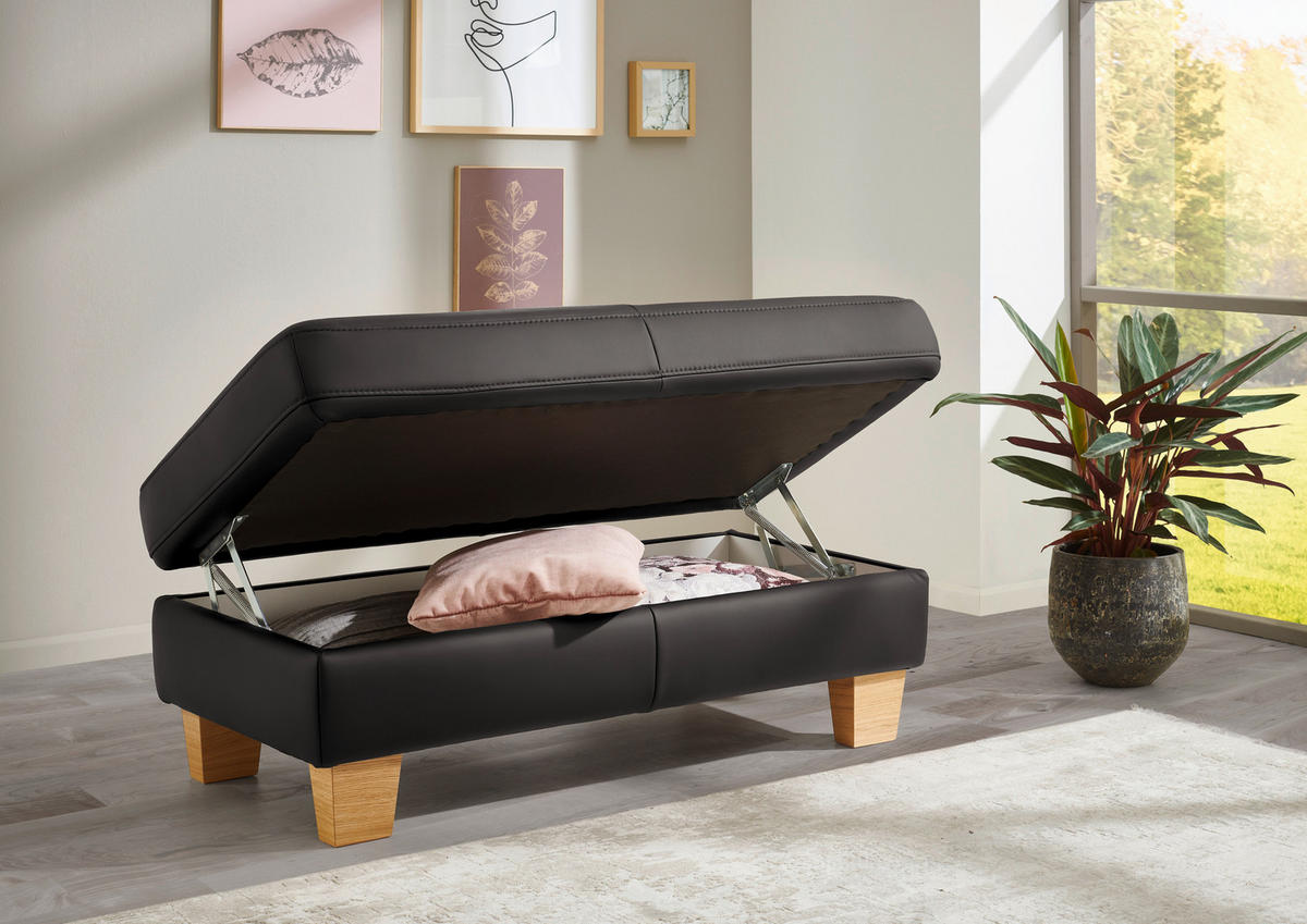ECKSOFA in Echtleder Dunkelgrau  - Eiche Bianco/Dunkelgrau, Konventionell, Leder/Holz (257/235cm) - Valdera